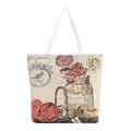 Borsa tote in tela bianco sporco con ricamo floreale e motivo jacquard vintage - Stile 7 (Jacquard con Vaso Vintage)