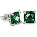 Detailed view of square green gemstone earrings with sparkling cz stone embellishments - White Gold with Green Zircon
