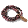 Multi-layer rhodonite stone bead bracelet with pink and black spots and paper tag - 19cm 3-Piece Set - Rhodonite