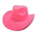 Macro detail of rose pink faux suede texture and stitching on wide brim cowboy hat - M (56-58cm) / Fluorescent Pink