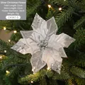 Sparkling silver glitter mesh artificial Christmas flower decoration for tree, 18cm diameter - Silver