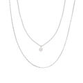 Collar de doble capa en acero inoxidable con colgante de circón brillante en plata - Acero de Titanio/Circonita Blanca / H1342 Collar de Doble Capa Con Diamante Único Color Acero / Color Acero