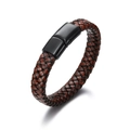 Bracelet pour homme en cuir tressé à la main avec fermoir magnétique noir mat élégant - Cordon en cuir rouge / Fermoir Poli Noir 21cm