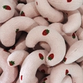 Pink crescent plush pet pillow with strawberry embroidery and soft sherpa texture - Pink