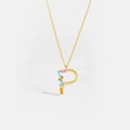 S925 silver necklace with golden letter P pendant featuring vibrant colorful zircons - 925 Silver / Letter P