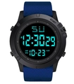 Digital sports watch with large round dial and dark blue textured silicone strap - 601 4th Gen Blue