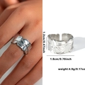 Silver titanium steel open ring with irregular geometric texture and size parameters - Steel Color 35