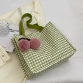 Green and white houndstooth tote bag with green handles and pink fuzzy charms - No Pendant / Green