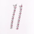 Pink and clear cubic zirconia long tassel earrings in silver finish with square cut stones - 8*0.4cm / Platinum Pink White Zircon
