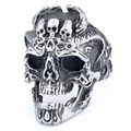 Gothic punk hollow skull ring in stainless steel with a vintage oxidized silver finish - US 10 / Vintage Silver (25310)