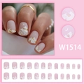 Pink mountain relief press-on nails with gold foil and 24-piece assorted sizes set - W1514 (Glue Type)