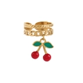 Golden double-layer open ring with a vibrant red and green cherry pendant charm - Twist Cuban Link Combo Style (J-20029)