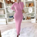Detail of pink cable-knit texture and slim fit design on this long sleeve winter dress - S / Lotus Purple