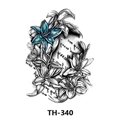 Waterproof tattoo sticker TH-340 featuring black lily sketch with blue-green accents - Th-340 / 210*148mm