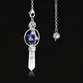 Merkaba hexagram lapis lazuli and clear quartz crystal pendulum with silver chain - Lapis Lazuli
