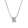 Silver K-letter pendant necklace with shimmering crystals on a sleek snake chain - Silver K / Silver