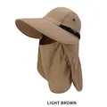 Chapeau de soleil extérieur marron clair avec protège-nuque et masque de protection - Beige / Taille unique (56-58cm)
