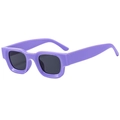 Retro square purple frame sunglasses with dark lenses shown in a centered front view - Purple Frame Grey Lens