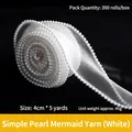White fishtail mesh ribbon with pearl edge for flower bouquet packaging and DIY decor - Simple Pearl Fishtail Yarn / 4cm*5 Yards / White