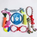 Durable cotton rope dog chew toy set with colorful carrot shape and knotted dental rings - 10-Piece Set Approx 631g
