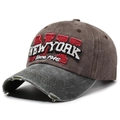 Brown washed cotton baseball cap with NY embroidery and distressed gray brim detail - Coffee