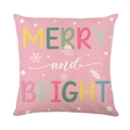 Rosa Weihnachts-Kissenhülle mit Merry and Bright Aufdruck auf Polyester-Leinenstoff - 45*45cm (Ohne Kissenfüllung) / Rosa Merry and Bright Stil (JYM502-2)