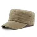 Klassische khakifarbene Militärmütze aus gewaschener Baumwolle mit Sonnenschutz - Verstellbar / Khaki