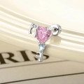 Silver heart key cartilage stud with pink and blue zircon gemstones and bow detail - Pink Heart Key (Single Piece)