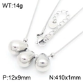 Polished silver stainless steel snake chain necklace with three droplet pendants - Silver Triple Beads Pendant Style (KN286407-HM)