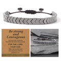 Hematite arrow cross bracelet with adjustable black cord and spiritual card - Black Cord With Card / Silver Gray