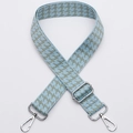 Adjustable wide replacement bag strap with blue and khaki houndstooth pattern weave - No. 333 Silver Hook