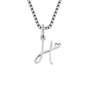 Collier poli chaîne maille miroir en acier avec pendentif lettre H et cœur argenté - Style Lettre H / Couleur Acier