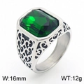 Men's vintage viking ring with rectangle green gemstone and silver floral engraving - US 8 / Style A Steel Green (KR109901-TGX)