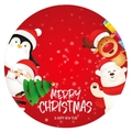 Round Christmas tree skirt featuring Santa, penguin, reindeer, and polar bear cartoons - Holiday Party All-Star Style (Party Tree Skirt)