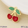 Ciondolo a ciliegia rossa placcato oro con finitura smalto, 14mm e peso 1,2g - Stile Ciliegia Classica con Foglia Verde (KLJ9610-ZLA)