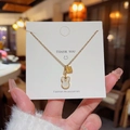 18K gold plated titanium necklace with white rabbit pendant and lucky character tag - X402 Gold Rabbit Lucky Tag