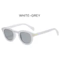Retro white frame sunglasses with grey lenses and gold arrow metal accents - White Frame Gray Lens