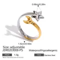 Adjustable stainless steel ring with golden crescent moon and silver star motif - Gold Silver Mixed Star Moon Style (JDR0203008-PS)