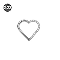 Silver G23 titanium heart-shaped hoop earring with sparkling zircon inlay detail - Silver Right Diamond / 1.2x8mm