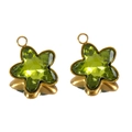 Star-shaped stainless steel pendant with green faceted glass and golden metal frame - 5 Pcs/Pack / Green / 13mm