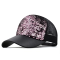 Sparkly sequin baseball cap for women with pink purple sequins and breathable black mesh - Adjustable / Pink Purple Sequin (JX-380109)