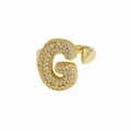 18k gold plated open ring featuring letter G with pavé set zircon stones - Letter G / Gold