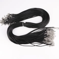 Colliers en cordon ciré noir DIY avec fermoirs mousquetons argentés et rallonges - 2.0mm d'épaisseur/60cm de longueur + 5cm de chaîne de queue