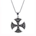 Macro shot of silver Viking Celtic cross pendant with intricate woven knot textures - Hollow Celtic Cross (A0513)