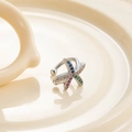 Clip d'oreille étoile de mer argenté avec pavage de zircons multicolores éclatants - Style Étoile de Mer Multicolore (A134-9#)
