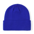 Close-up view of a vibrant royal blue knitted beanie hat for toddlers and infants - Sapphire Blue