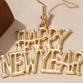 Orecchini pendenti dorati Happy New Year con elegante scritta traforata per donna - Happy New Year (Lettera d'Oro)