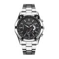 Silver stainless steel men's watch with black chronograph dial and tachymeter bezel - Silver Strap Black Dial