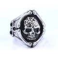 Gothic punk men's silver skull ring featuring spider web details and a skeletal pattern - US 7 / Vintage Silver (22503)