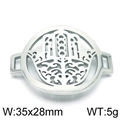 Conector plateado de mano de Hamsa para creación de joyas DIY, 35x28mm - Conector Mano De Fátima Redondo (KLJ5666-Z) / Color Acero